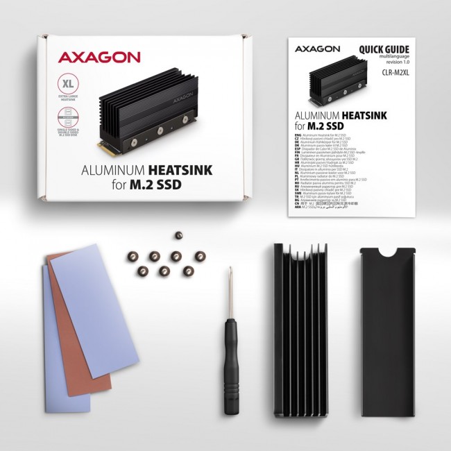 Axagon CLR-M2XL computer cooling system M.2 NVMe SSD, Solid-state drive Heatsink/Radiator Black 1 pc(s) Axagon CLR-M2XL computer cooling system M.2 NVMe SSD, Solid-state drive Heatsink/Radiator Black 1 pc(s)