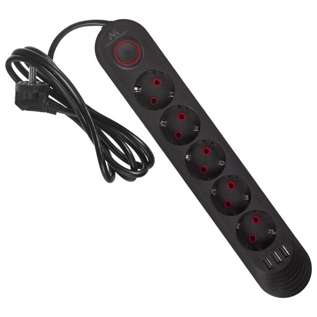 Maclean power strip, 5 socket extension cable + 3xUSB, 110-240V AC 50/60Hz, 2.1A max 2500W, 1.5m, black, MCE395 B Maclean power strip, 5 socket extension cable + 3xUSB, 110-240V AC 50/60Hz, 2.1A max 2500W, 1.5m, black, MCE395 B