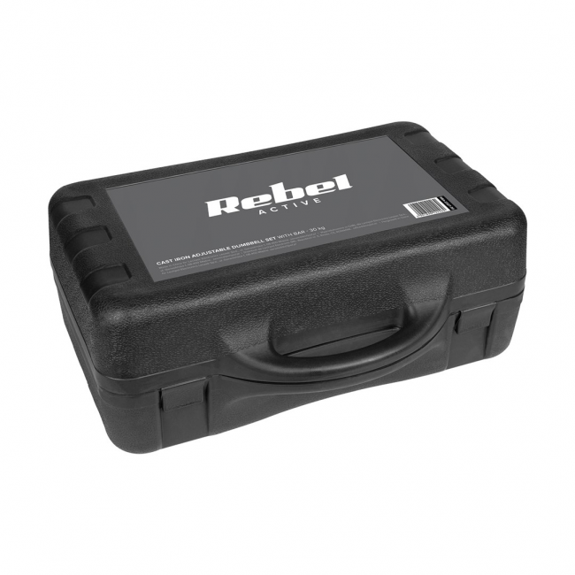 REBEL ACTIVE Adjustable dumbbells in a case 30 kg with a bar