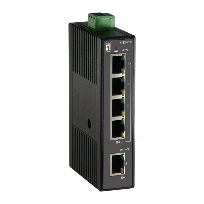 LevelOne 5-Port Fast Ethernet Industrial Switch, DIN-Rail, -20 C to 70 C