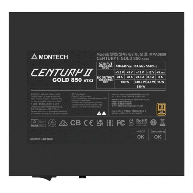 Montech CENTURY II power supply unit 850 W 20+4 pin ATX ATX Silver, Black