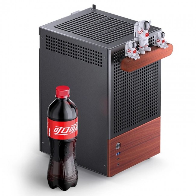 Jonsbo T6 PC Case, Mini-Tower, Mini-ITX, Tempered Glass, Wood, black