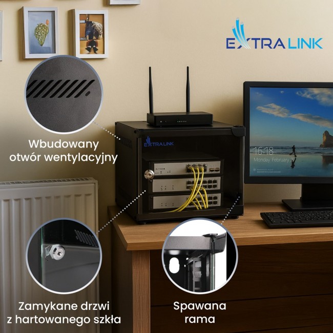 Extralink LITE 4U 10 280X310 WALL-MOUNTED RACKMOUNT CABINET BLACK Freestand/Wall/Floor mounted rack
