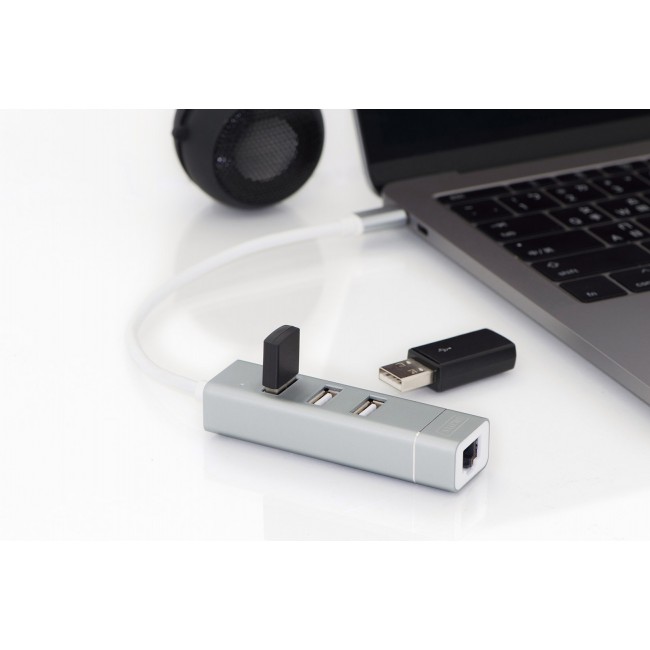 Digitus USB Type-C 3-Port Hub + Fast Ethernet LAN Adapter Digitus USB Type-C 3-Port Hub + Fast Ethernet LAN Adapter