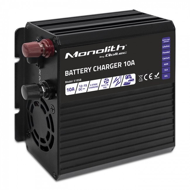 Qoltec 51958 Smart Monolith charger for LiFePO4 AGM GEL SLA batteries | 10A | 12V Qoltec 51958 Smart Monolith charger for LiFePO4 AGM GEL SLA batteries | 10A | 12V