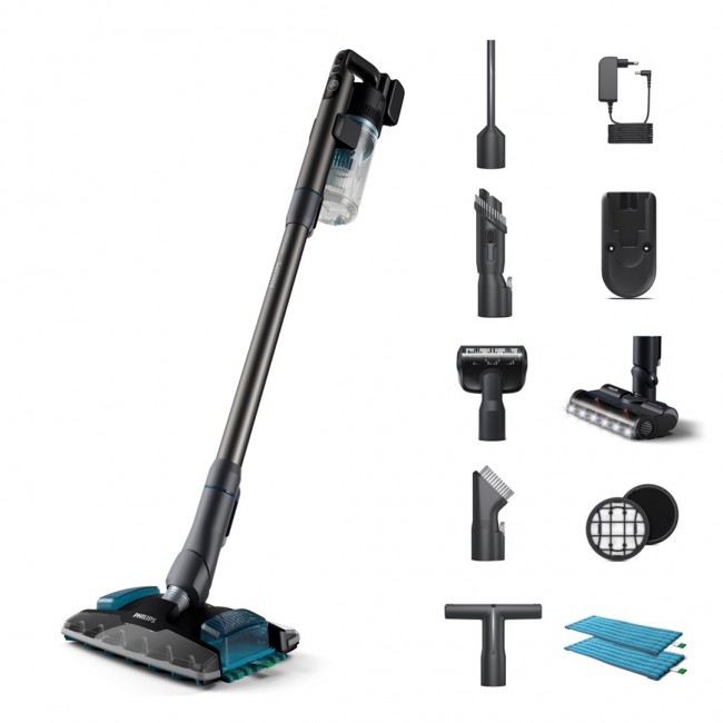 Philips 8000 series XC8057/01 stick vacuum/electric broom Battery Dry&wet Cyclonic Bagless 0.6 L Aqua colour, Black