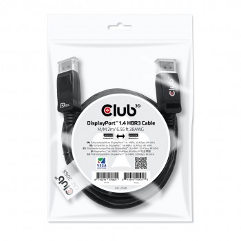 Kabel Club3D CAC-2068 DisplayPort 1.4 HBR3 Cable Male / Male 2 m/6.56ft VESA CERTIFIED