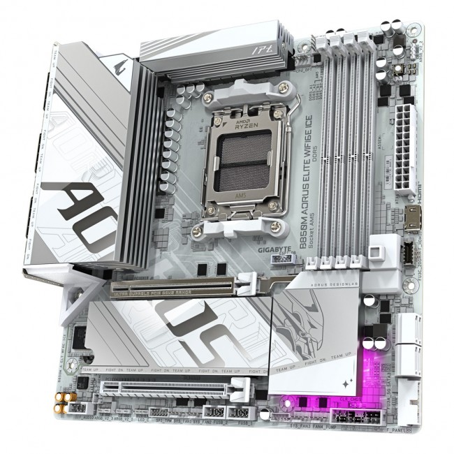GIGABYTE B850M AORUS ELITE WIFI6E ICE Motherboard- AMD Ryzen 9000 Series CPUs, 12+2+1 Phases Digital VRM, up to 8200MHz DDR5 (OC), 1xPCIe 5.0 + 1xPCIe 4.0 M.2, 2.5LAN, WIFI 7, USB 3.2 Gen 2 GIGABYTE B850M AORUS ELITE WIFI6E ICE Motherboard- AMD Ryzen 9000 Series CPUs, 12+2+1 Phases Digital VRM, up to 8200MHz DDR5 (OC), 1xPCIe 5.0 + 1xPCIe 4.0 M.2, 2.5LAN, WIFI 7, USB 3.2 Gen 2