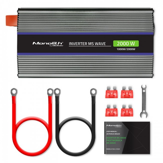 Qoltec Monolith 2000 MS Wave Voltage Converter | 12V to 230V | 1000/2000W | USB Qoltec Monolith 2000 MS Wave Voltage Converter | 12V to 230V | 1000/2000W | USB