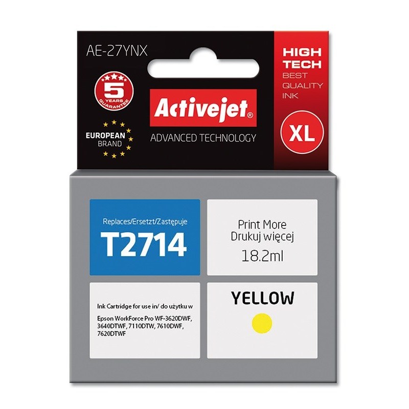Activejet AE-27YNX Ink (replacement for Epson 27XL T2714 Supreme 18 ml yellow)