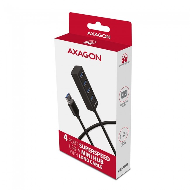 Axagon HUE-M1AL interface hub USB 3.2 Gen 1 (3.1 Gen 1) Type-A 5000 Mbit/s Black Axagon HUE-M1AL interface hub USB 3.2 Gen 1 (3.1 Gen 1) Type-A 5000 Mbit/s Black