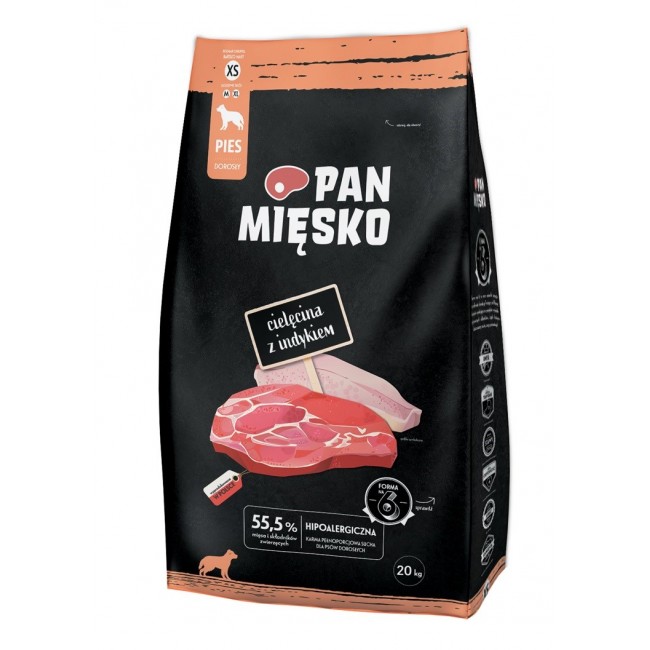 PAN MIĘSKO Veal with turkey XS - dry dog food - 20kg PAN MIĘSKO Veal with turkey XS - dry dog food - 20kg