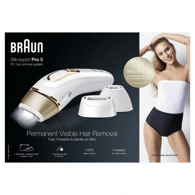BRAUN Silk-expert Pro 5 PL5243 IPL Depilator IPL hair removal system White, Gold BRAUN Silk-expert Pro 5 PL5243 IPL Depilator IPL hair removal system White, Gold