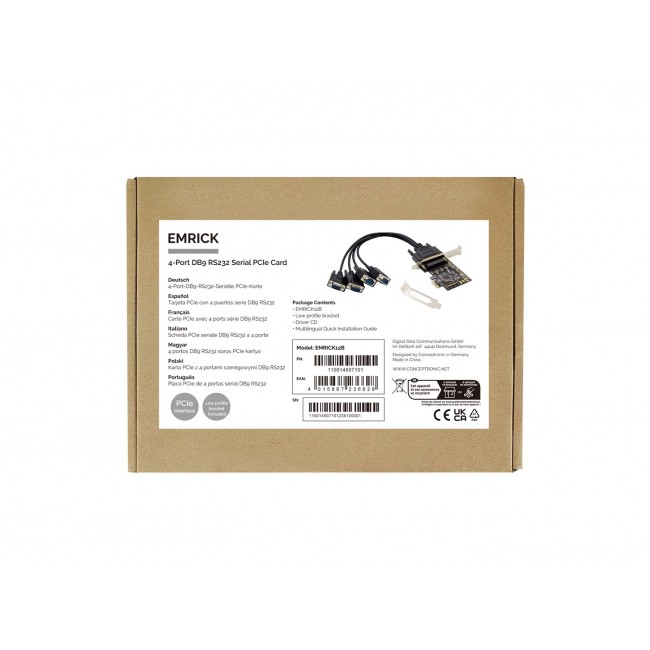 Conceptronic 4-Port DB9 RS232 Serial PCIe Card