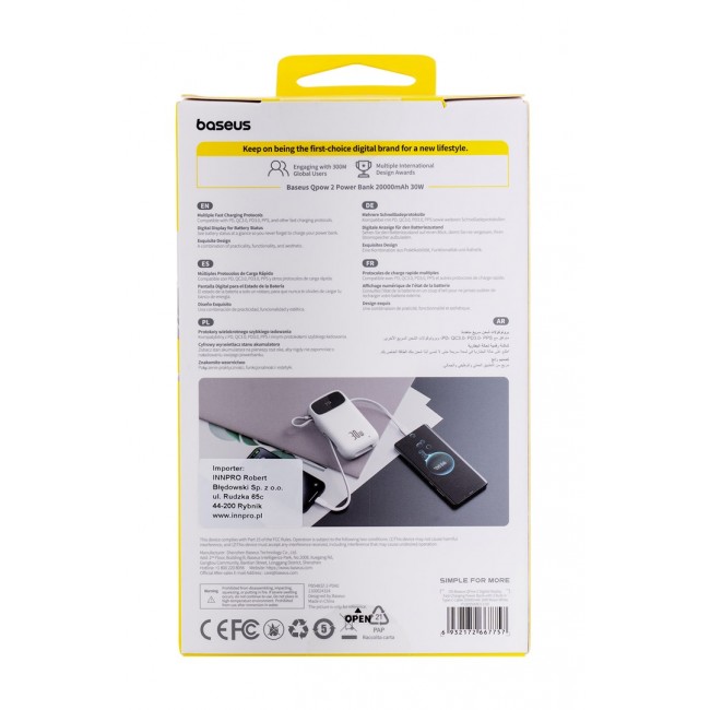 Baseus QPow2 Lithium Polymer (LiPo) 20000 mAh White Baseus QPow2 Lithium Polymer (LiPo) 20000 mAh White