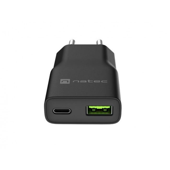NATEC RIBERA GAN SLIM MAINS CHARGER 1 USB-A + 1 USB-C 20W BLACK NATEC RIBERA GAN SLIM MAINS CHARGER 1 USB-A + 1 USB-C 20W BLACK