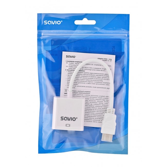 SAVIO HDMI (M) TO VGA (F) ADAPTER WHITE CL-201