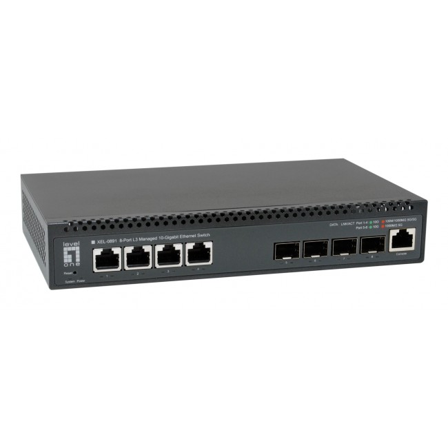 LevelOne 8-Port L3 Managed 10-Gigabit Switch, 4 x 1G/2.5G/5G/10G RJ45, 4 x 1G/2.5G/10G SFP+ Uplinks