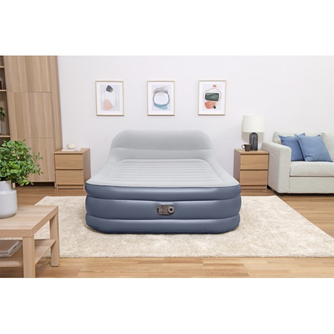 Bestway Tritech SleekFlow Headboard Air Mattress Queen with Built-in AC Pump and Antimicrobial Coating 2.26 m x 1.52 m x 84 cm