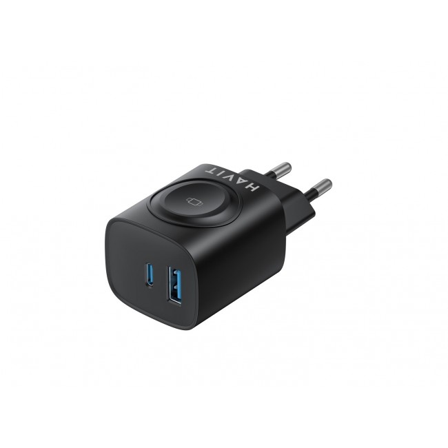 Havit UC132 EU - GaN 22 W dual-port charger with wireless charging option, black
