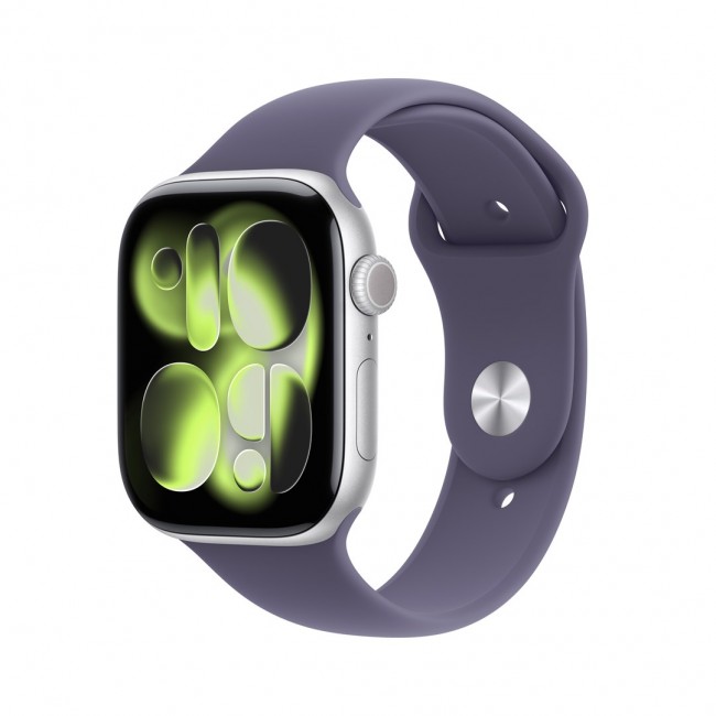 Apple Watch Series 11 GPS 46mm Silver Aluminium Case with Purple Fog Sport Band - S/M
