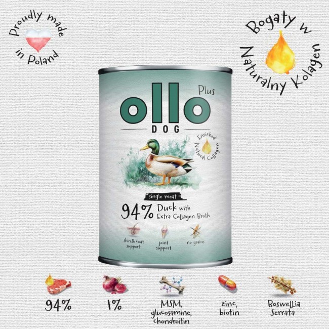 OLLO Plus Collagen Mono Duck - wet dog food - 800g