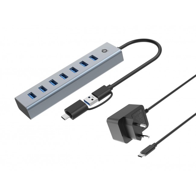 Conceptronic HUBBIES21GP 7-Port USB 3.0 Hub with Power Adapter, 5Gbps, USB-A x 7