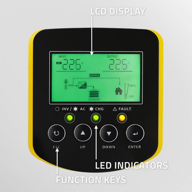 Qoltec Hybrid Off-Grid Solar Inverter 2.5kVA | 2.5kW | 100A | MPPT | LCD | BMS | Sine Qoltec Hybrid Off-Grid Solar Inverter 2.5kVA | 2.5kW | 100A | MPPT | LCD | BMS | Sine