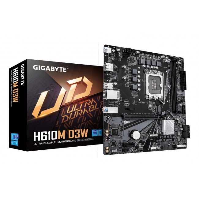 GIGABYTE H610M D3W Motherboard - Supports 14th Gen. Intel Core CPUs, 5+1+1 phases VRM, up to 5600MHz DDR5, 1xPCIe 3.0 M.2, 1GbE LAN, USB 3.2 Gen 1