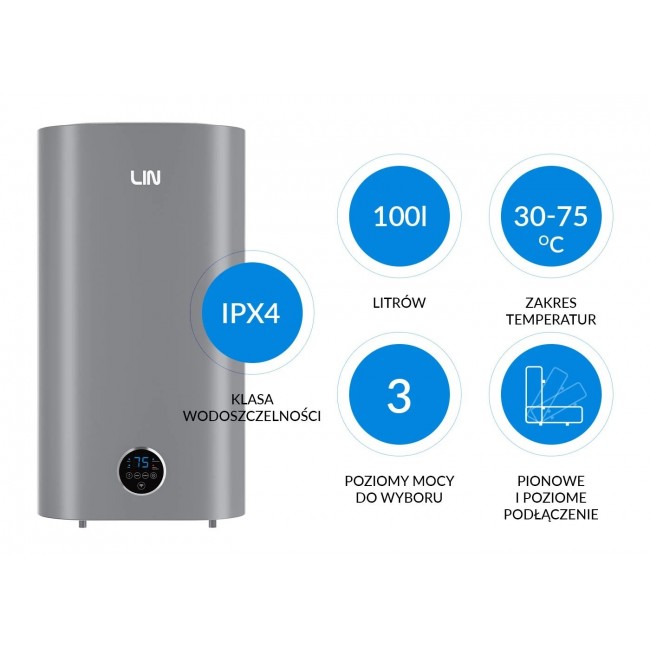 LIN LIFVD1SMGY 100L UNIVERSAL electric water heater, grey, WiFi