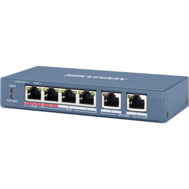 Hikvision DS-3E0106HP-E Network Links Unmanaged Fast Ethernet (10/100) PoE Support Blue