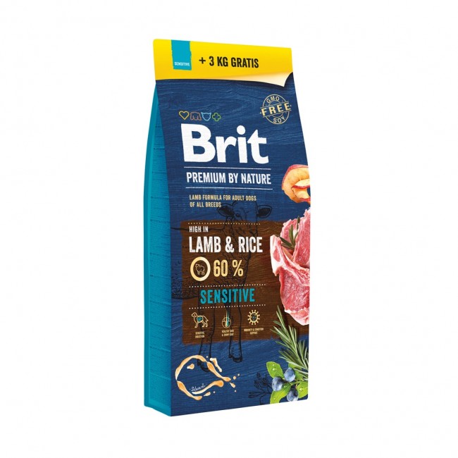 BRIT Premium by Nature Sensitive Lamb and rice - dry dog food - 15kg + 3kg