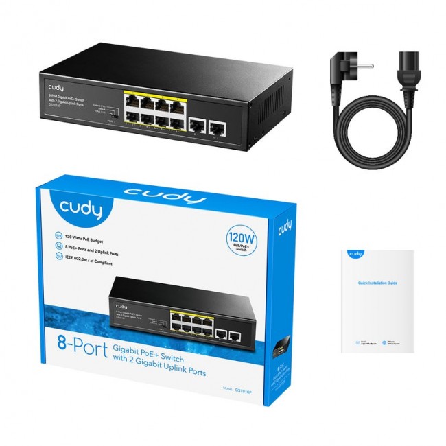 Cudy GS1010P network switch Gigabit Ethernet (10/100/1000) Power over Ethernet (PoE) Desktop/Wall-Mounting Black Cudy GS1010P network switch Gigabit Ethernet (10/100/1000) Power over Ethernet (PoE) Desktop/Wall-Mounting Black