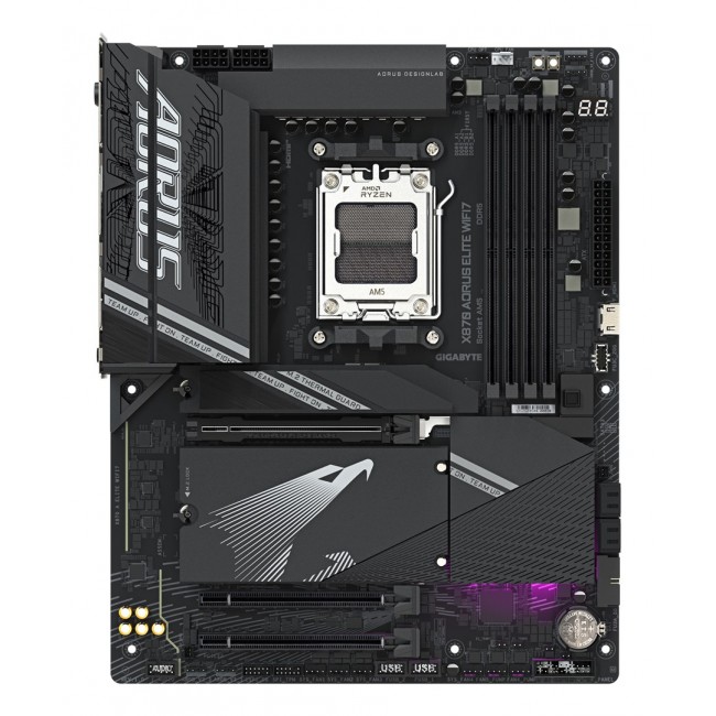 GIGABYTE X870 AORUS ELITE WIFI7 Motherboard - Supports AMD Ryzen 9000 CPUs, 16+2+2 phases VRM, up to 8000MHz DDR5 (OC), 3xPCIe 5.0 + 1xPCIe 4.0, Wi-Fi 7, 2.5GbE LAN, USB 4