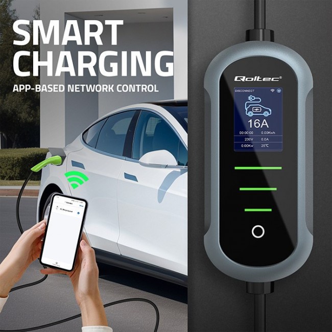 Qoltec Mobile EV Electric Car Charger 2in1 Type2 | 11kW | 400V | Wi-Fi | TUYA | SMART LIFE | LCD | Portable | Wallbox | 5m Qoltec Mobile EV Electric Car Charger 2in1 Type2 | 11kW | 400V | Wi-Fi | TUYA | SMART LIFE | LCD | Portable | Wallbox | 5m