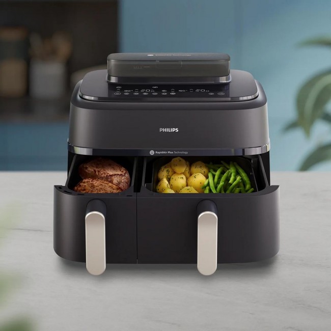 Philips 5000 series NA551/00 fryer Double 9 L Stand-alone 2750 W Hot air fryer Black, Silver