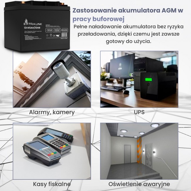 Extralink Accumulator AGM 12V 45Ah maintenance free