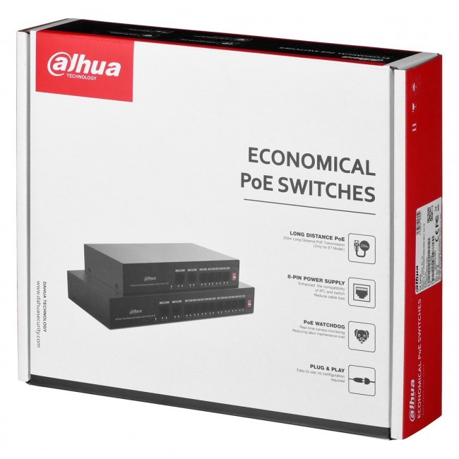 Dahua Technology PoE DH-PFS3010-8ET-65 network switch Fast Ethernet (10/100) Power over Ethernet (PoE) Black Dahua Technology PoE DH-PFS3010-8ET-65 network switch Fast Ethernet (10/100) Power over Ethernet (PoE) Black