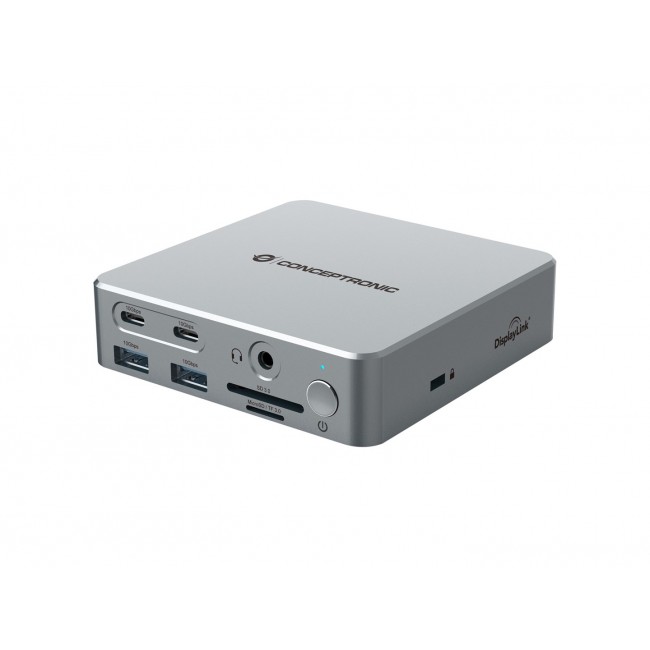 Conceptronic DONN25G 15-in-1 DisplayLink USB 3.2 Gen 2 Docking Station, Triple 4K60Hz Display, HDMI x 2, DisplayPort, USB-C 10Gbps x 2, USB-A 10Gbps x 2, USB-A 5Gbps x 2, SD, TF/MicroSD, GbE, Audio, DC in, Security Slot, PD 3.0