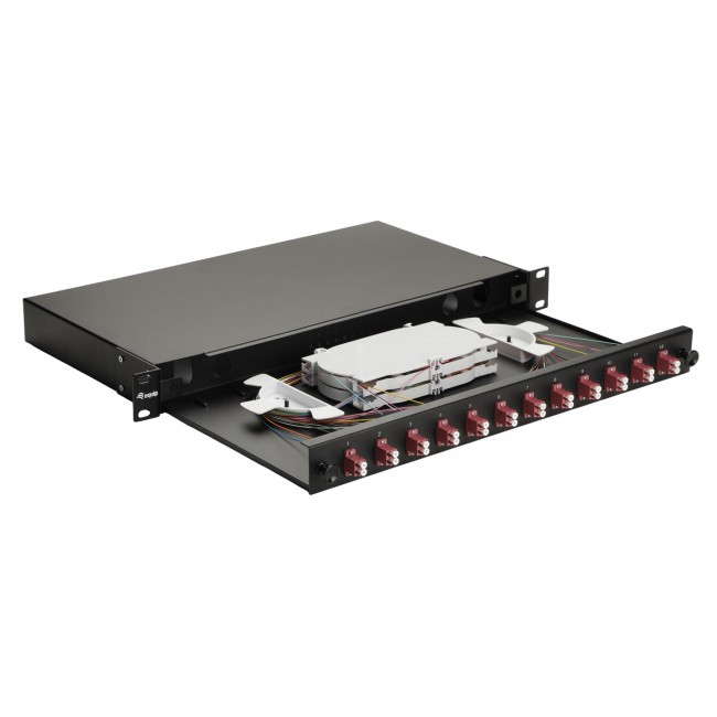 Equip 12-Port Fiber Optic Splice Box, LC Duplex,OM4, 1U, Equipped, Black