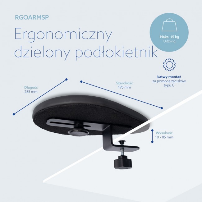 R-Go Tools Armrest R-Go split, ergonomic armrest in two parts, adjustable, symmetrical, with softfoam, black
