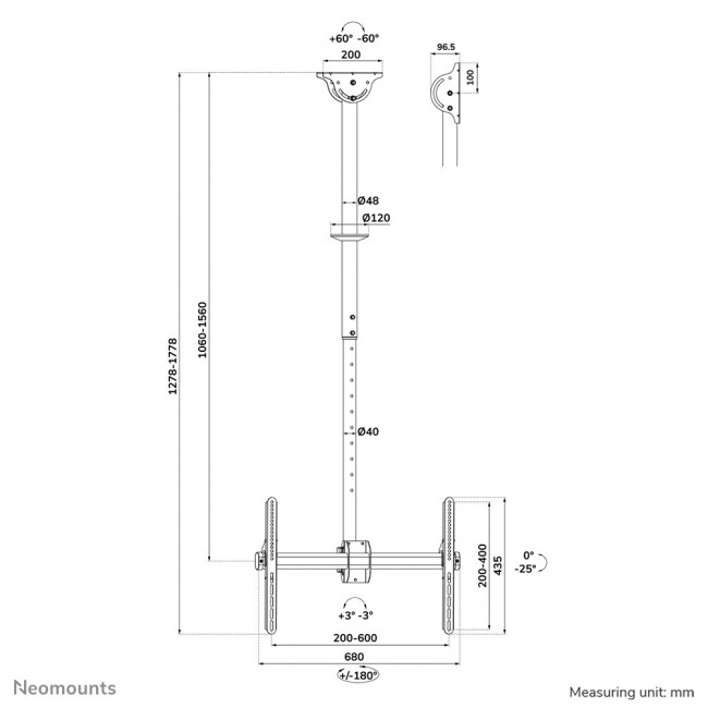 Neomounts CL35-440BL16L Monitor/TV mount ceiling 37-70