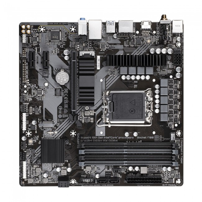 Gigabyte B760M DS3H AX DDR4 Motherboard - Supports Intel Core 14th Gen CPUs, 6+2+1 Phases Digital VRM, up to 5333MHz DDR4 (OC), 2xPCIe 4.0 M.2, Wi-Fi 6E, 2.5GbE LAN, USB 3.2 Gen2