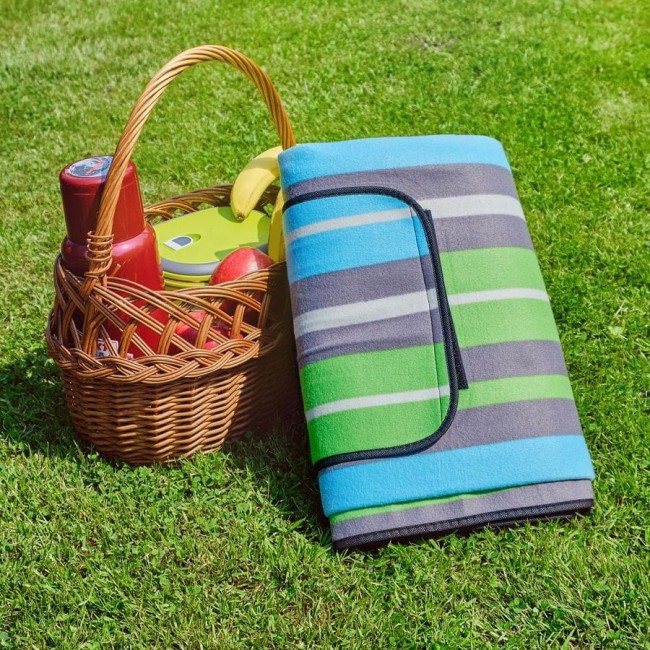 PROMIS Picnic Blanket, Green Stripes, 200 cm x 150 cm