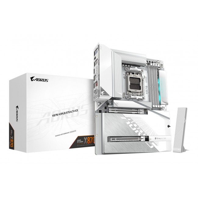 GIGABYTE X870 AORUS STEALTH ICE Motherboard - Supports AMD Ryzen 9000 CPUs, 16+2+2 Phases Digital VRM, up to 8200Hz DDR5 (OC), 2xPCIe 5.0 + 2xPCIe 4.0, Wi-Fi 7, 5 GbE LAN, USB 4
