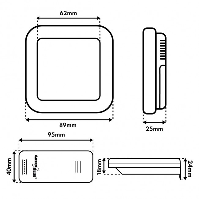 GreenBlue wireless weather station, temperature + humidity IN/OUT, clock + alarm + date, C / F selectable, range up to 60m, GB169