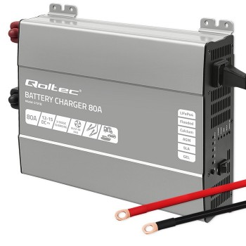 Qoltec Smart Professional Monolith Battery Charger for LiFePO4 AGM GEL SLA batteries | 80A | 12V | Fast charging