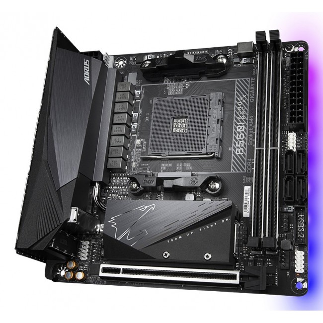 GIGABYTE B550I AORUS PRO AX Motherboard - AMD Ryzen 5000 CPUs, 8 Phases VRM, up to 5300MHz DDR4, 1xPCIe 4.0 + 1xPCIe 3.0 M.2, Wi-Fi 6E, 2.5GbE LAN, USB 3.2 Gen 2 GIGABYTE B550I AORUS PRO AX Motherboard - AMD Ryzen 5000 CPUs, 8 Phases VRM, up to 5300MHz DDR4, 1xPCIe 4.0 + 1xPCIe 3.0 M.2, Wi-Fi 6E, 2.5GbE LAN, USB 3.2 Gen 2