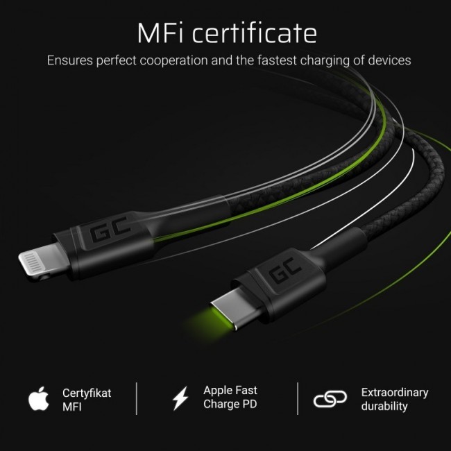 Green Cell KABGC07 lightning cable 1 m Black