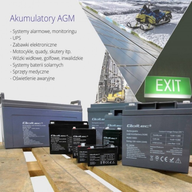 Qoltec 53036 AGM battery | 12V | 24Ah | max 360A Qoltec 53036 AGM battery | 12V | 24Ah | max 360A